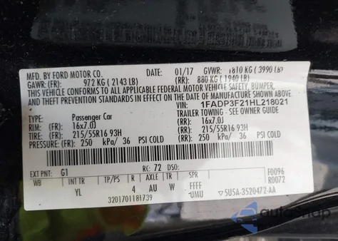 2017 Ford Focus Se z USA, uszkodzony, nr VIN 1FADP3F21HL218021